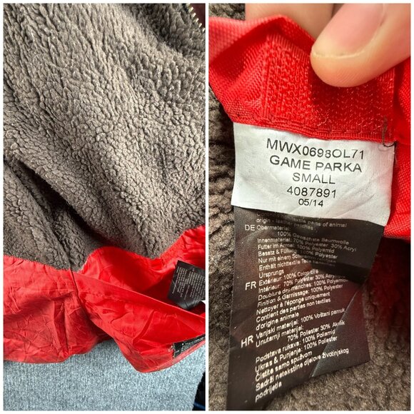 Barbour GAME PARKA Waxed Jacket Fleece Lined Small Brown Green Hooded Winter - Picture 12 of 16